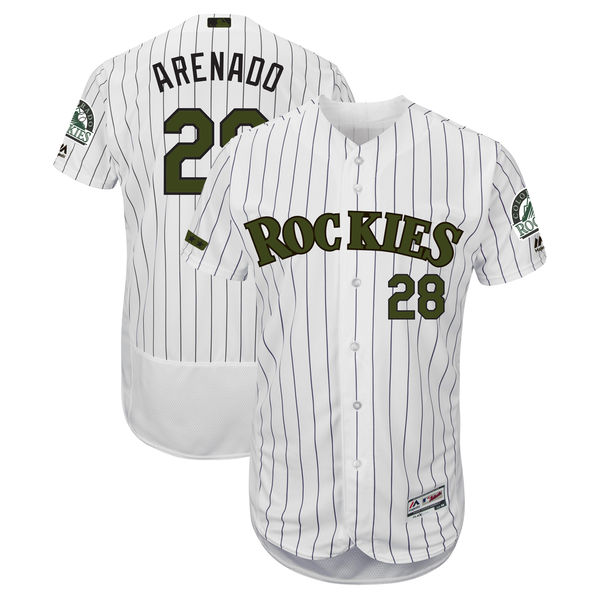 Men's Colorado Rockies #28 Nolan Arenado White 2018 Memorial Day Flexbase Stitched MLB Jersey - Click Image to Close